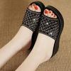 Mom slippers women summer wear fashionable elderly cool slippers women thick bottom soft bottom non-slip middle-aged middle-heeled rhinestone pre