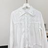 Fashion Patchwork Mesh Elegant White Blouse Women Tops Spring and Autumn Button Up Casual Shirts Women Vintage Lapel Solid Simple Ladies Blouses 25809