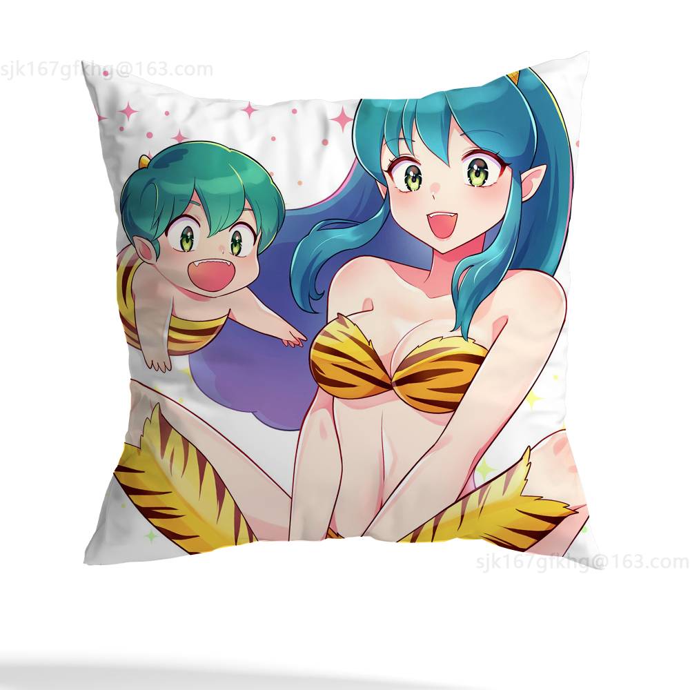 Urusei Yatsura Anime Kissenbezug Milbenabweisender Kissenbezug Verdeckter Reißverschluss Seidig kurzer Plüsch Sofakissenbezug