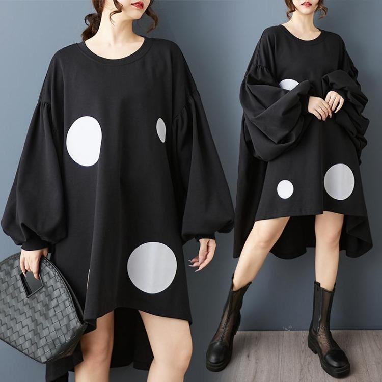 

Vintage Black Autumn Shirt Dress for Women Plus Size Loose Casual Oversize Long Sleeve Dress one size чёрный