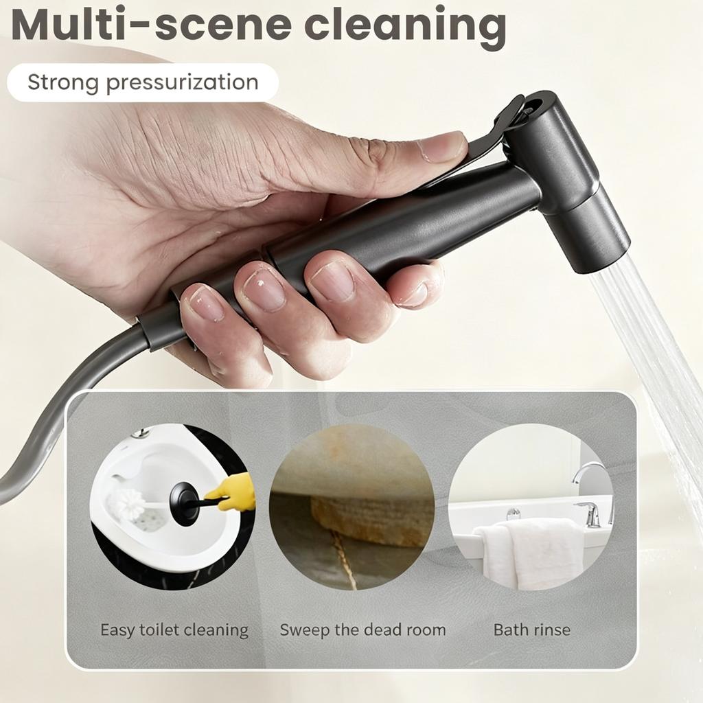 Matte Black 6-in-1 Bathroom Bidet Sprayer Kit Anti-Rust Toilet Cleaning Gun with 3m Stretch Hose No-Punch Easy Installation