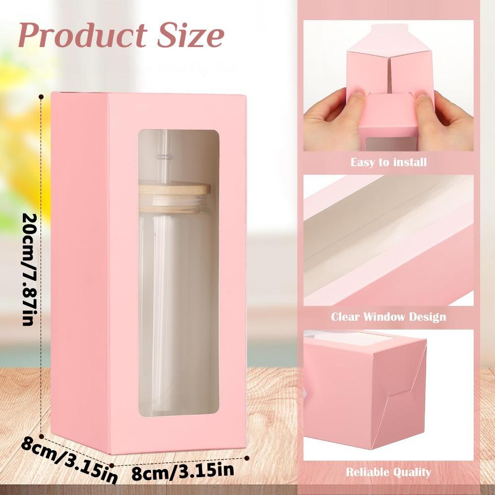 8 cajas de regalo rosas con cinta blanca, cajas de regalo con ventana transparente para sublimación, cajas de exhibición de vidrio, caja de regalo, vasos para beber, frascos, caja de regalo.