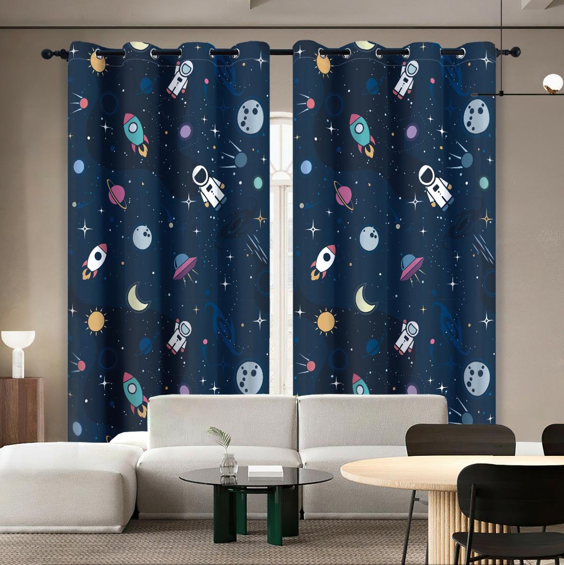 

Милые оконные шторы с космонавтом, космический корабль, ракета, луна, плотные шторы, занавески с галактикой и звездами, космические шторы для декора детской комнаты W75H166(CM)x2PCS&HOOK