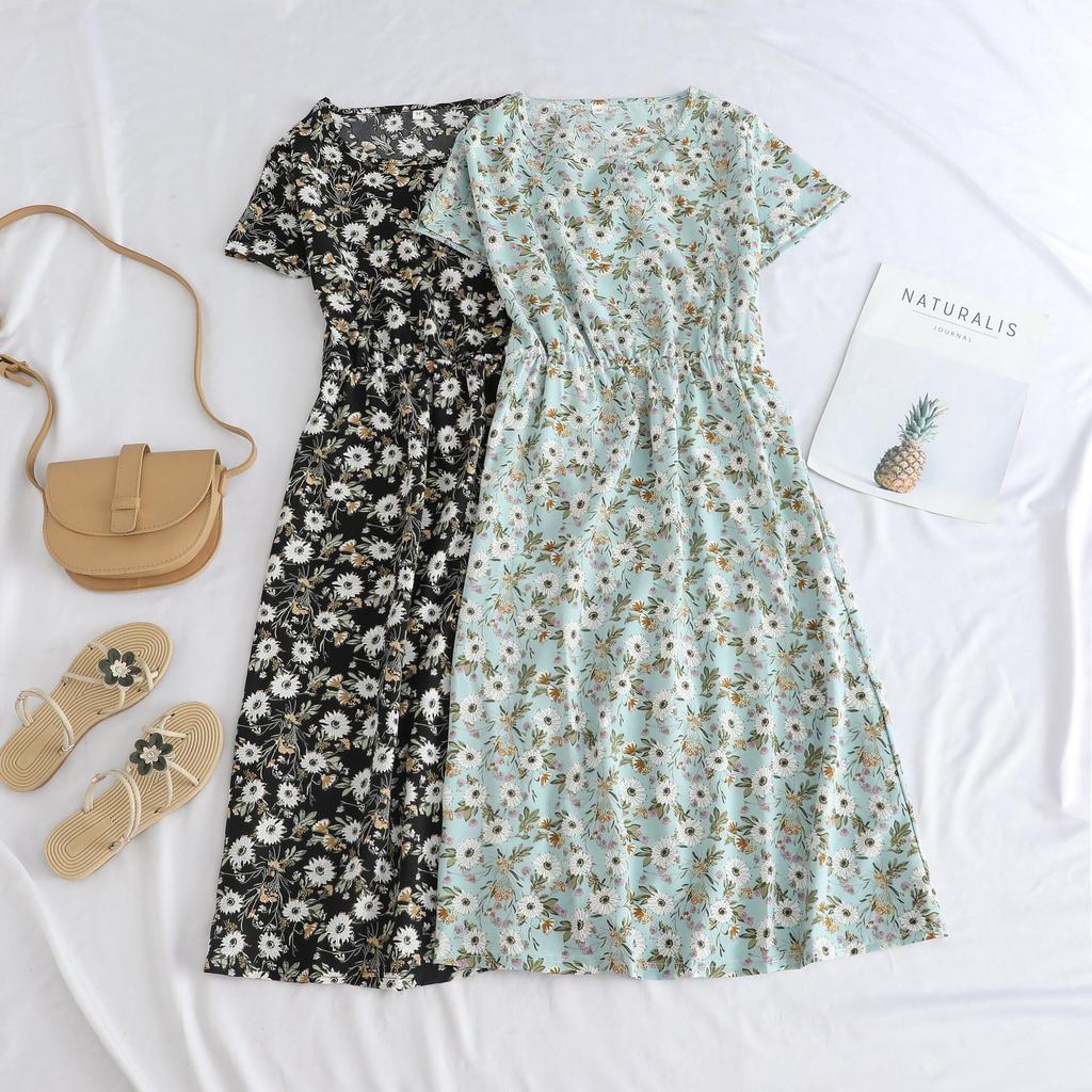 Elegant Mid-Length Short-Sleeved Dress for Middle-Aged and Elderly Women - Fashionable and Age-Reducing
