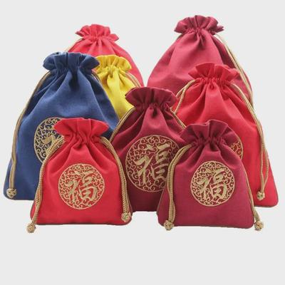 "Extra Large Embroidered Linen Drawstring Bag for Storage and Gifting"
