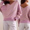 Sweter z długim rękawem Yousheng dla kobiet w paski, bloki kolorów, dzianinowy sweter, dekolt w serek, oversize, sweter, bluzki, codzienne noszenie