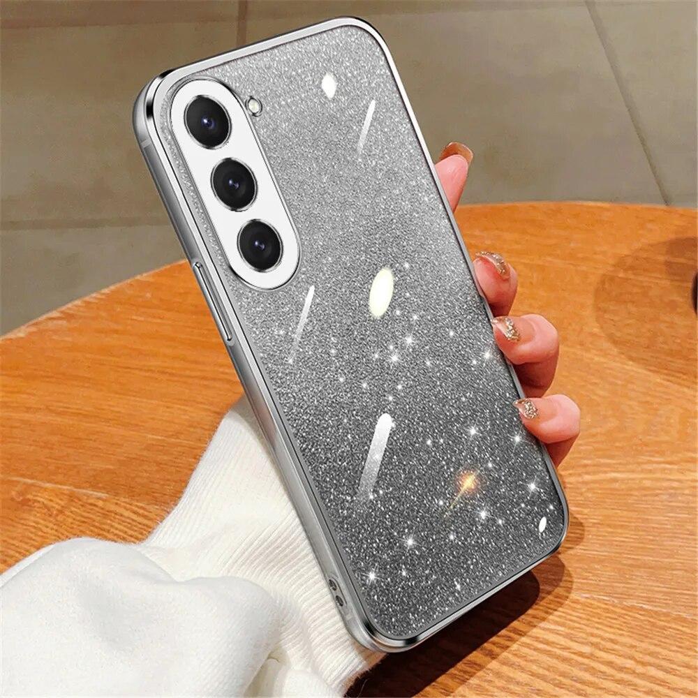 Gradient Glitter Plating Clear Phone Case for Samsung Galaxy S23 FE S24 Ultra S22 S23 S21 S20 S10 Plus Note 20 Ultra Soft Cover