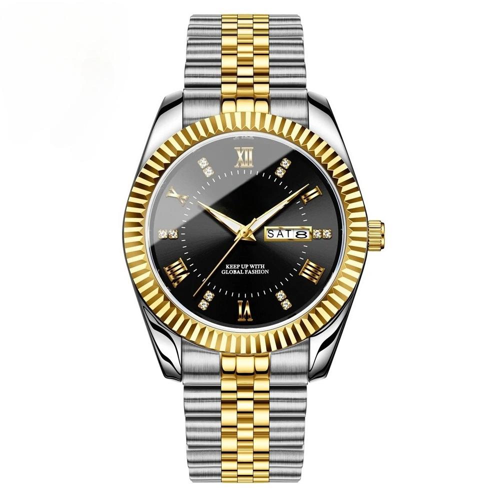 Armbanduhr für Herren Edelstahl Datum Quarz Uhr Wasserdicht Leuchtend Lässige Uhren