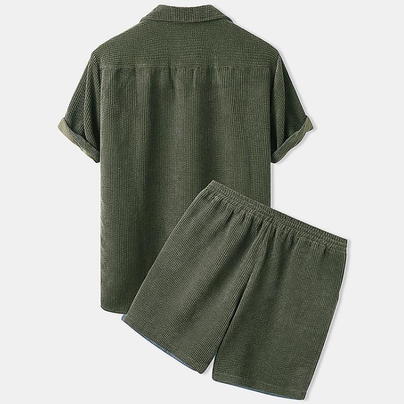 

Men s 2023 Summer Solid Color Suit Collar Shirt & Shorts Set L армія зелений колір