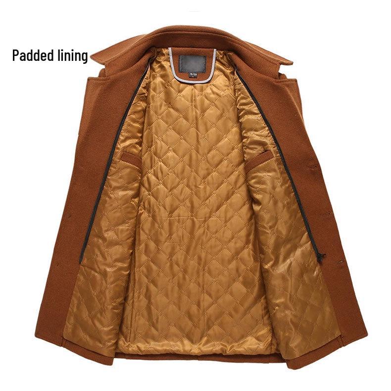 Men's Woolen Scarf Collar Overcoat - Autumn/Winter Warmth for Middle-Aged