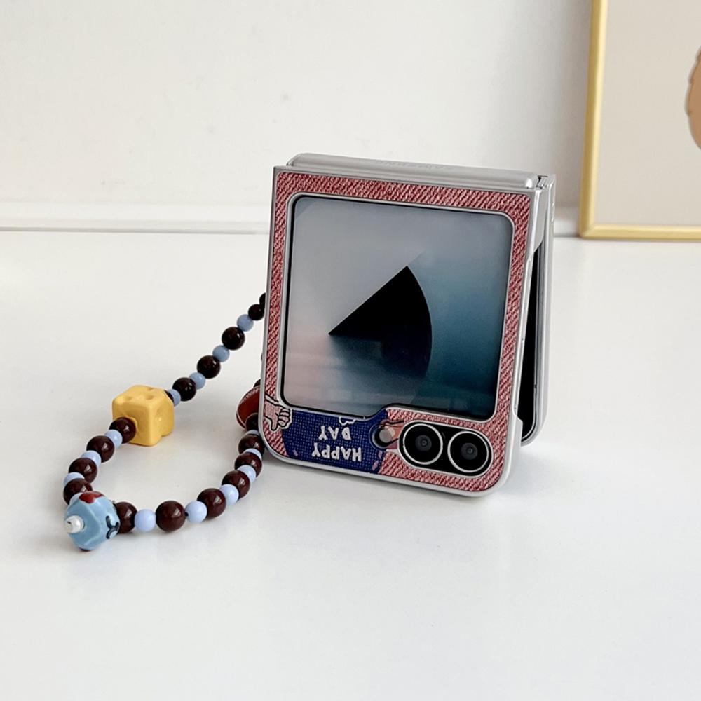 For Samsung Galaxy Z Flip7 FE 5G/Z Flip6 5G Case Lucky Puppy PC Phone Cover with Wrist Strap