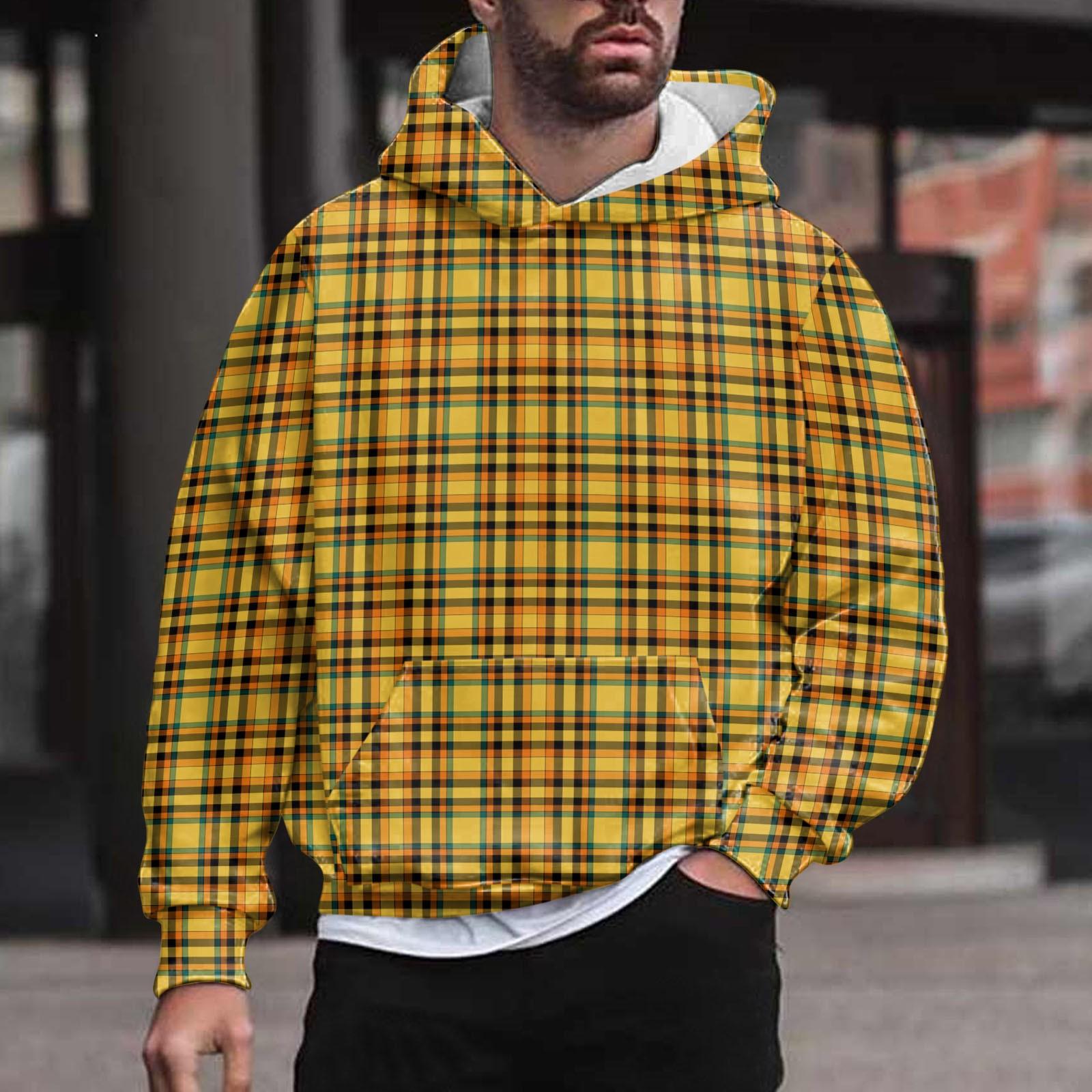 

Мужской повседневный пуловер с карманами, клетчатые топы с капюшоном и длинными рукавами XXXXL жёлтый