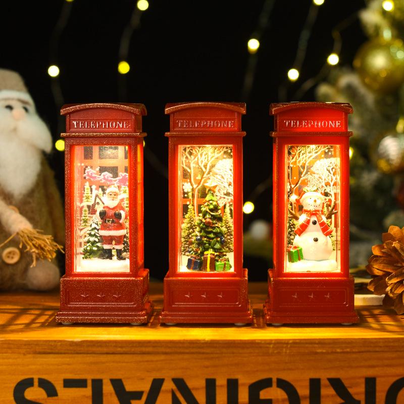 Santa Claus Light-Up Phone Booth Lantern: Christmas Tabletop Oil Lamp Ornament