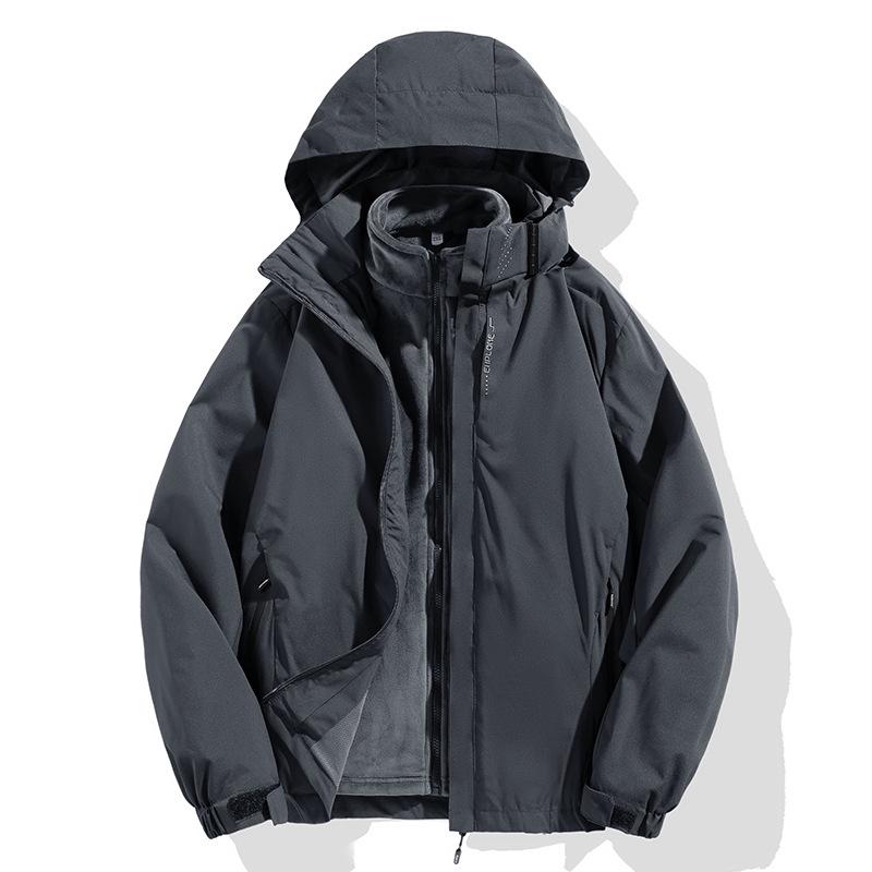 Unisex Silver Fox Fleece 3-in-1 Windbreaker, Detachable Two-Piece Velvet-Thickened Hiking Jacket for Couples