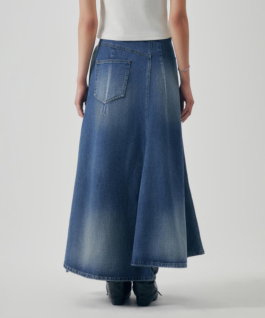 Teulimingbeodeu Panel Line Denim Flare Skirt [ Blue ]