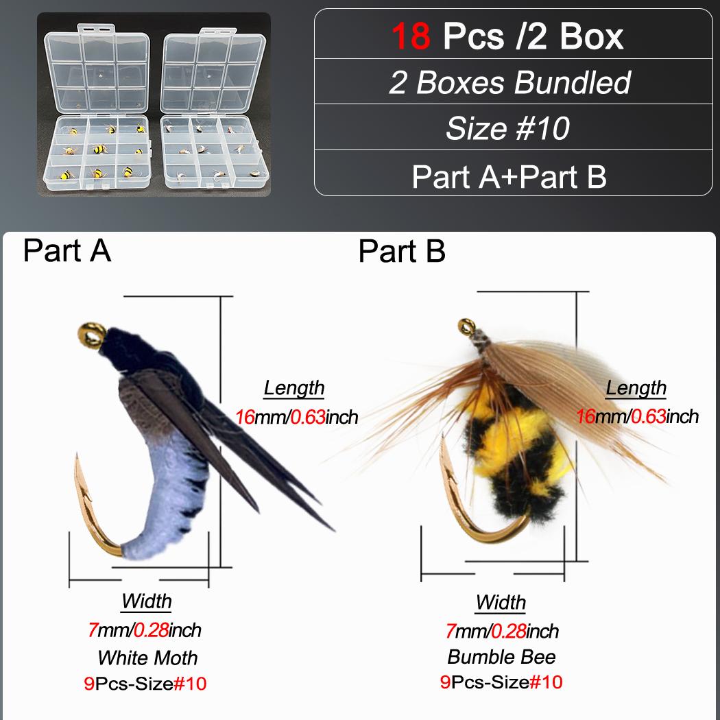 Fly Fishing Flies 18Pcs-2 Boxs Bundle Wet Flies Nymph Bait for Dry/Wet Flies Bait for Fishing Trout/Perch Artificial Fishing Bait 18Pcs-2 Boxs Bundle