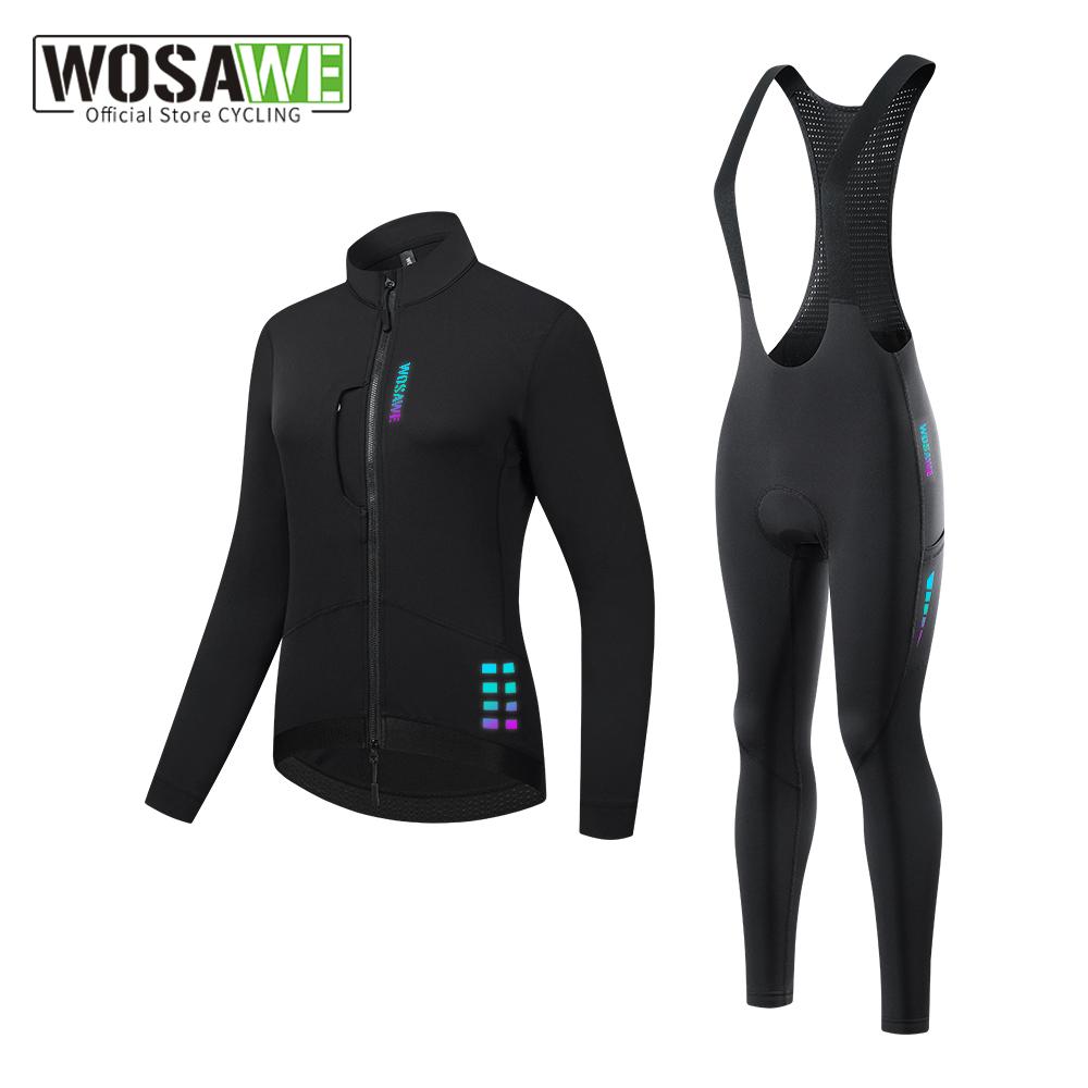 WOSAWE Fall/Winter Women's Windproof Long Sleeve Fleece Jacket Shockproof Silicone Shockproof Road Bicycle Backpacking Pants Cycling Suit