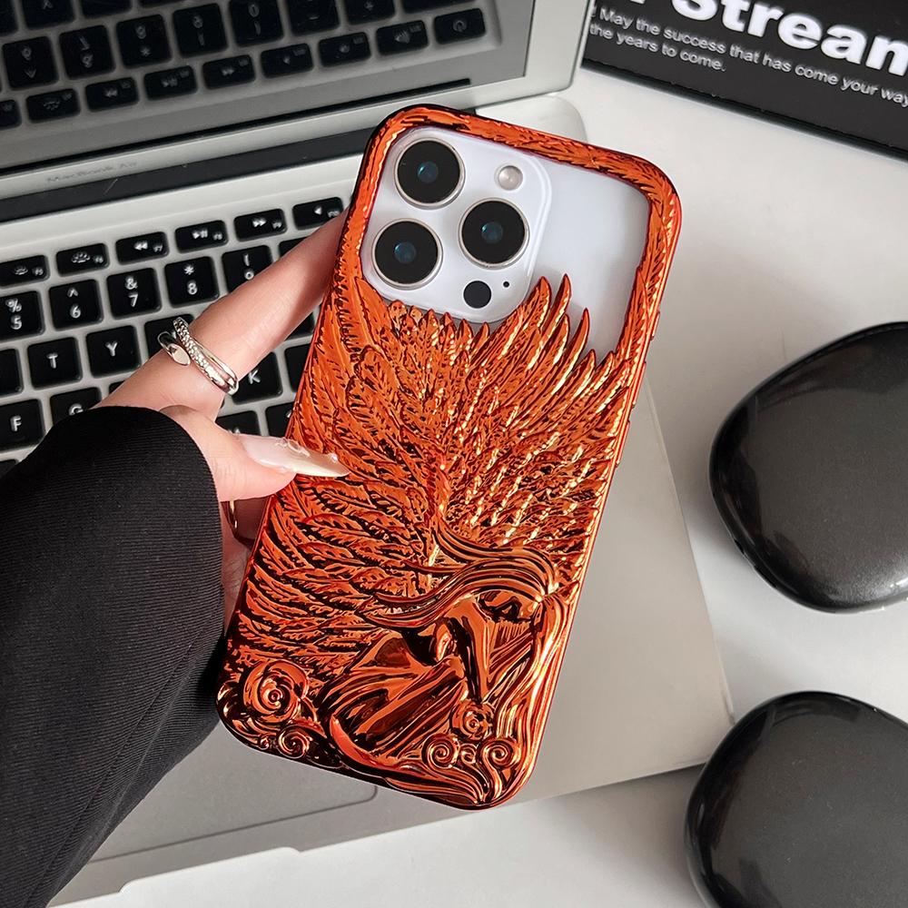 Electroplated 3D Angel Wing Phone Case For iPhone 17 16 15 14 13 12 Pro Max Shockproof Soft TPU Back Cover