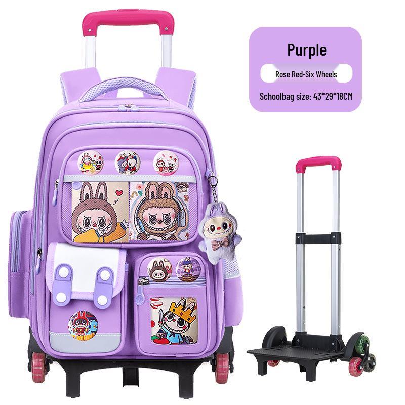 Cartoon Trolley Backpack for Grade 2-6 Students - Large Capacity Schoolbag for Boys & Girls