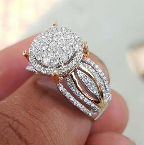 

Кольцо He Cheng из 14-каратного розового золота, двухцветное, с микропаве из бриллиантов: Европейские и американские роскошные украшения для помолвки/банкета Size 9