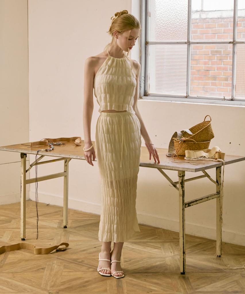 VIKINI VENDER Athlon Texture Chiffon Halterneck Top & Skirt Set