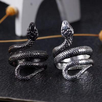 Bague Serpent Noir Mamba Ouverte Rétro Européenne Bague Cobra Enroulé
