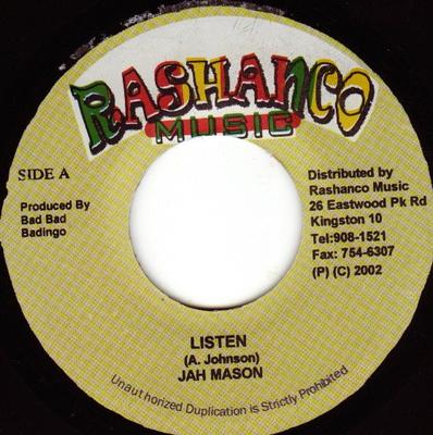 7inch Record JAH MASON  Listen NONE Rashanco Music 2002 Jamaica Reggae Ska  Dub Used