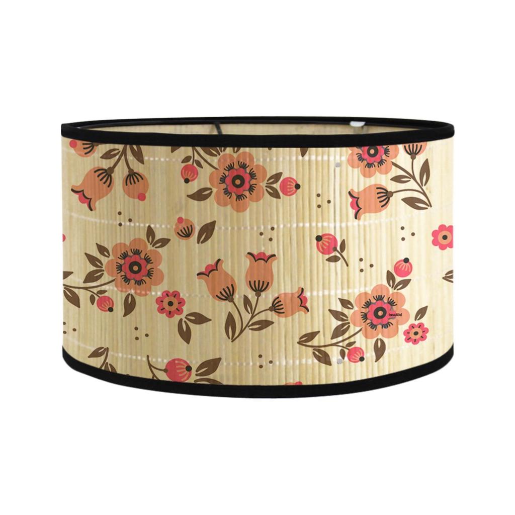 Bohemian Natural Bamboo Floral Printed Handmade Lampshade - Detachable Woven Table Lamp