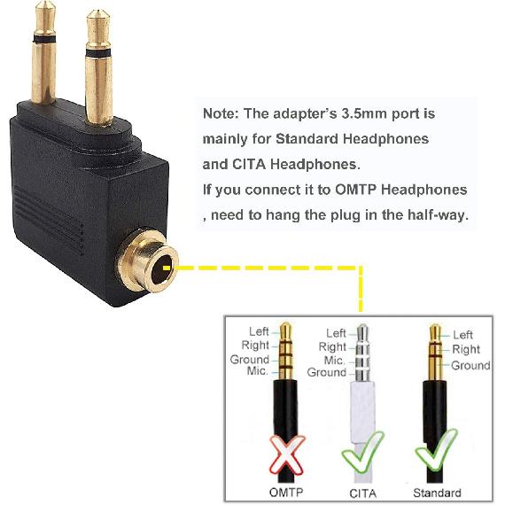 4-Pack Airline Airplane Flight Adapters for Headphones, Golden Plated 3.5mm Jack