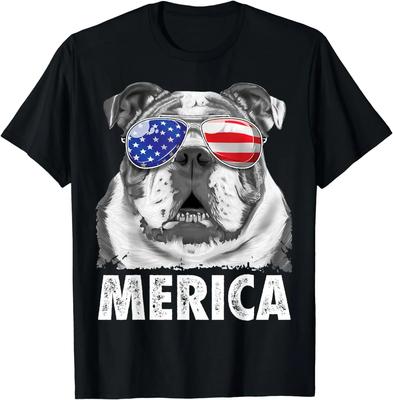 Englische Bulldogge 4. Juli Merica Herren Damen USA Flagge Retro T-Shirt