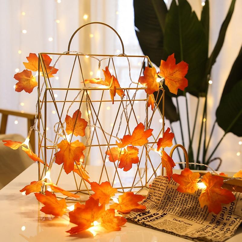 2M 10LED Autunno Foglie di acero artificiali Lucine a led per Natale Halloween Festa del Ringraziamento Decorazioni fai da te