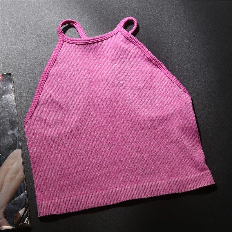 

European and American Orders! Women s Turtleneck Single-Layer Vest Rib Workout Clothes Quick-Drying Beauty Back Yoga Gym No Cushion Summer Rose Pink M