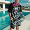 Creative Personalized Skeleton 3D Printed Men's Two-Piece Set Summer Fashionable Soft Comfortable Breathable Large Loose Casual Style Sports Wear