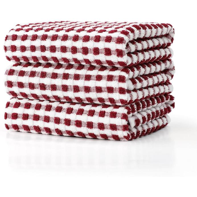 SALAS Cotton Dish Towels Cloths for Kitchen Drying Dishes, Lattice Terry Towels, Highly Absorbent Kitchen Cloths with Hanging Loop, 16‘’ x