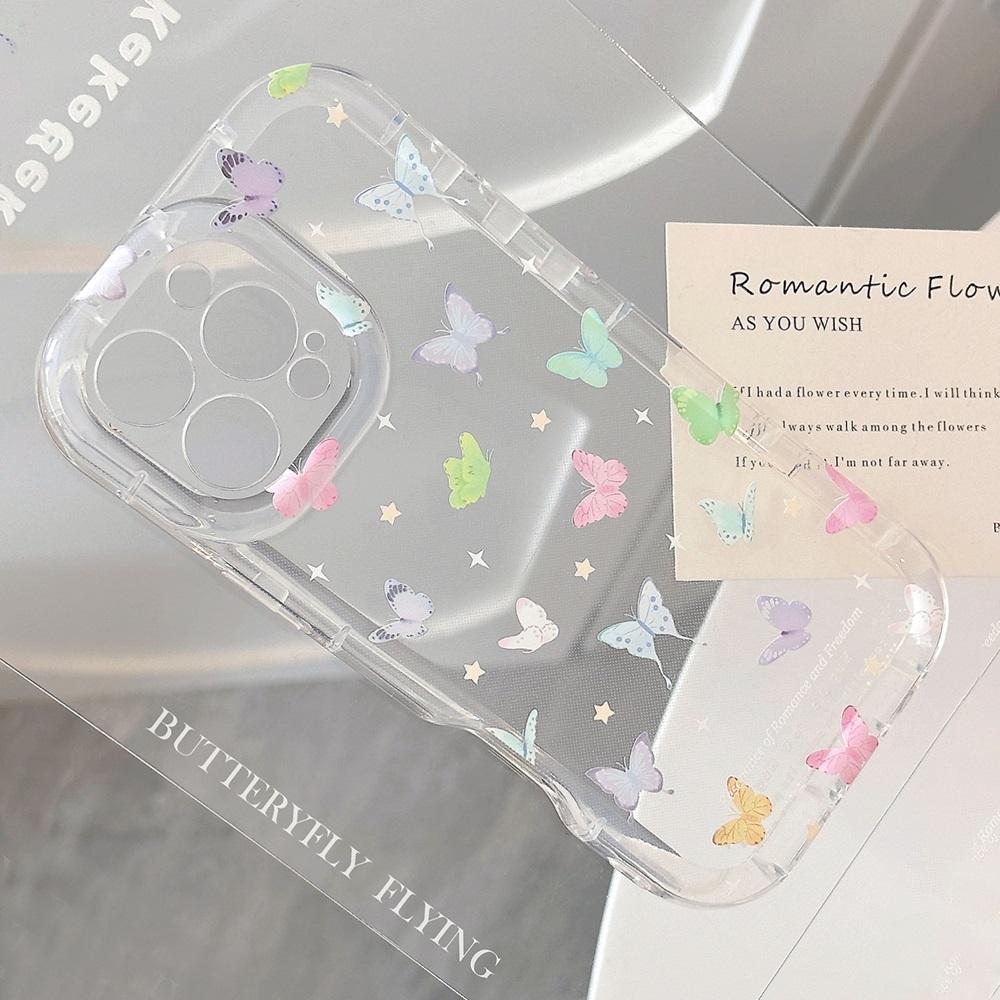 Cute Cartoon Colorful Butterfly Phone Case For iPhone 16 15 14 13 12 11 Pro Max Plus Transparent Silicone Shockproof Cases Cover