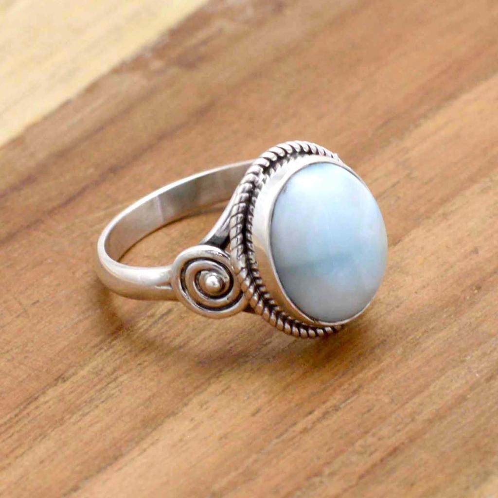 Larimar Gemstone 925 Silver Ring, Oval Larimar Handmade Women Ring, Gift For Her Anniversary, Statement Silver Ring
