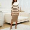 Elegant Long Sleeve Sweater Dress Women Autumn Winter Sexy Striped Slim Knitted Maxi Bodycon Dresses Casual