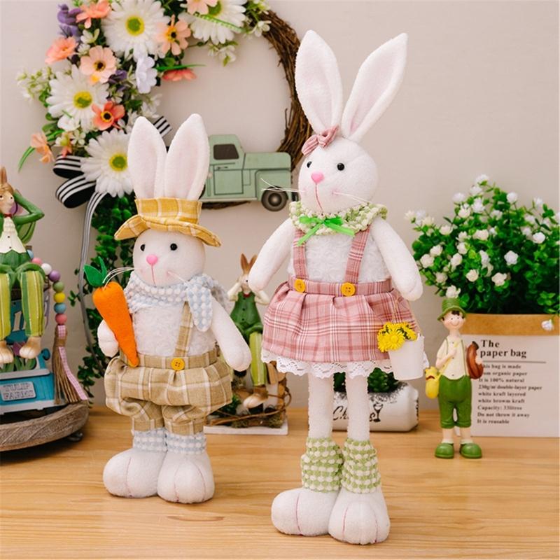 Spring Rabbit Doll Rabbit Figure for Easter Party Decors Kids Holiday Gift Colorful Accent for Windowsill Shelf