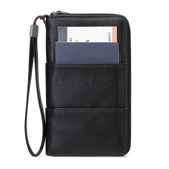 

Кошелек с RFID-защитой на молнии Держатель для дорожных документов Органайзер для паспортов Держатель для карт с ремешком на запястье для мужчин, женщин, для семейного отпуска чёрный