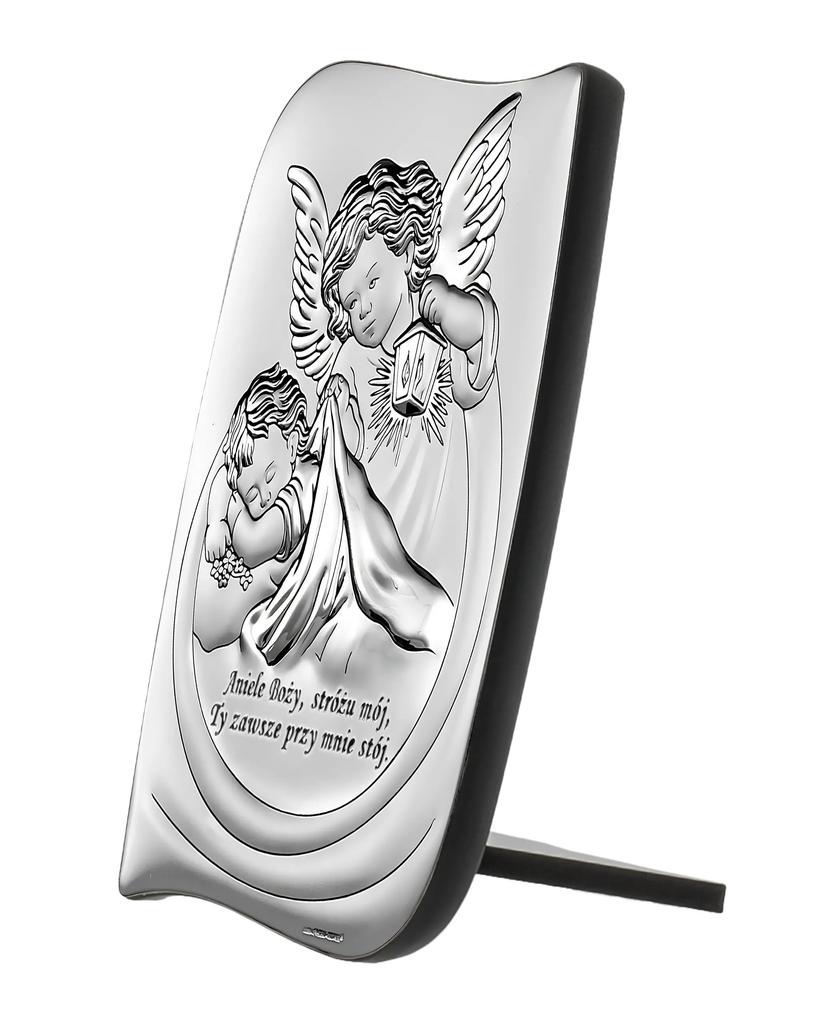 Baptism Souvenir Silver Baptism Picture with Guardian Angel 6473S 9.5 x 13