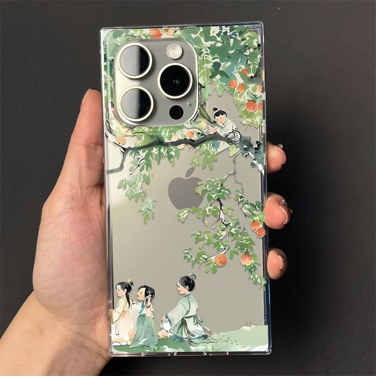 

Ice Crystal Transparent Four-corner Anti-fall Mobile Phone Case Oil Painting Style for Apple Mobile Phone Protective Case For iPhone 17PROMAX