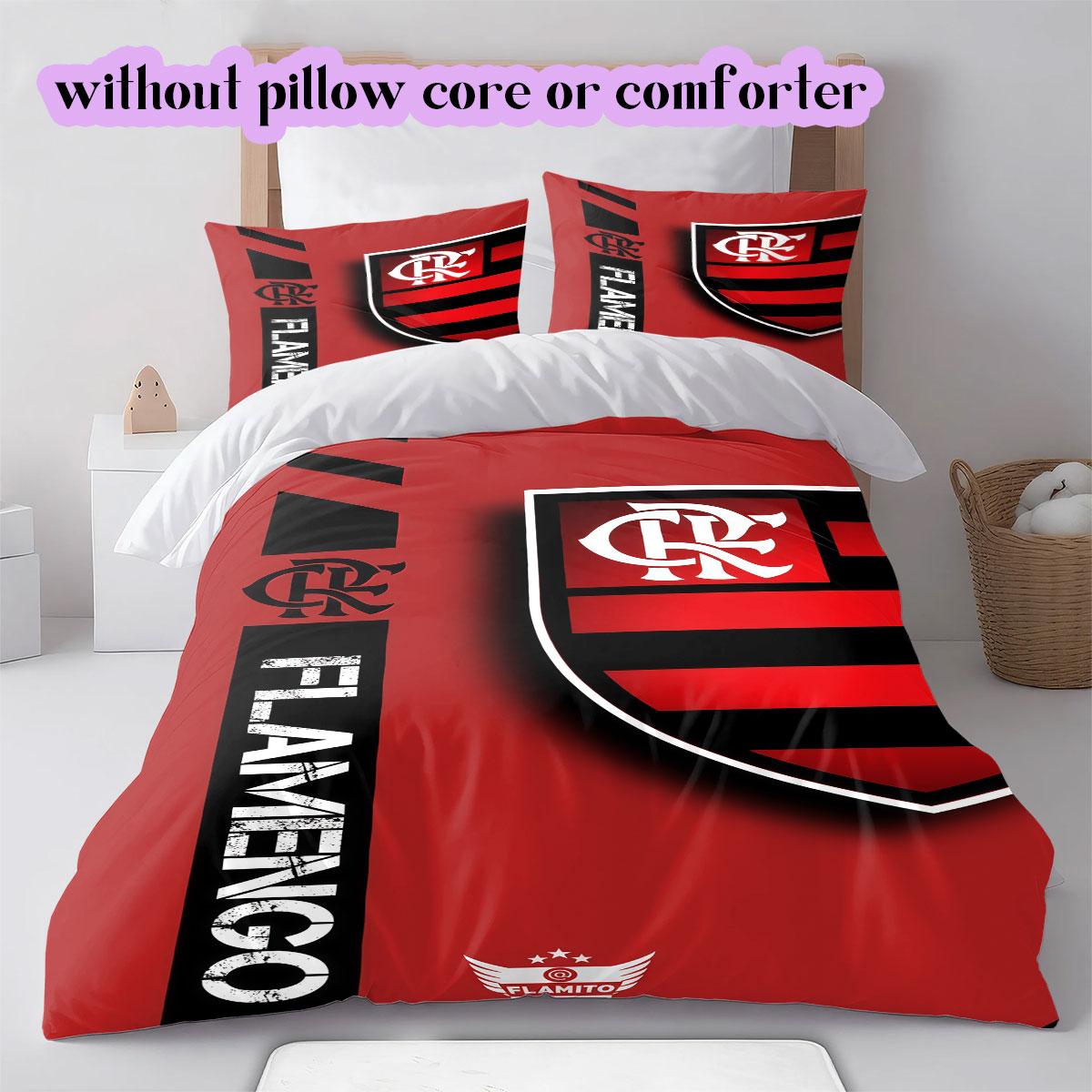 Flamengo football soccer Pattern Bedding,Quilt Set Quilt Cover Pillowcase Home Birthday Gift (1*duvet cover+2*pillowcase,without core) 135x200cm