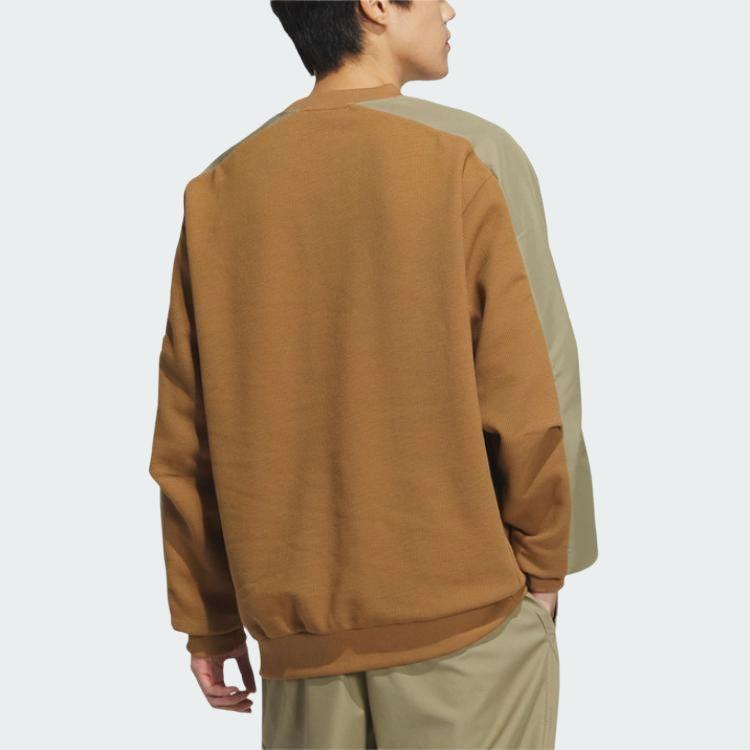 Adidas Fleece Crew Neck Color Block Long Sleeve Sweatshirt Men Sweatshirt Brown JX1793
