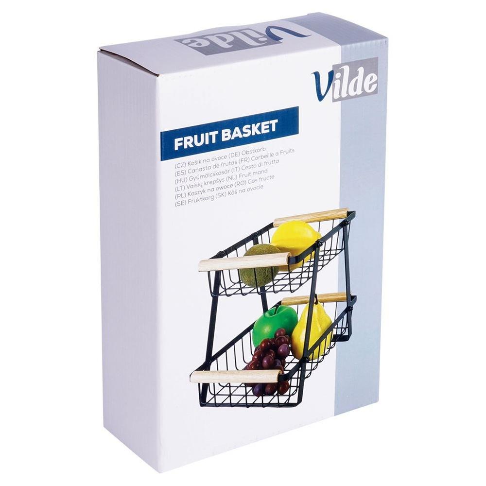 2-Tier Black Metal Fruit Basket 28x17.5x21cm
