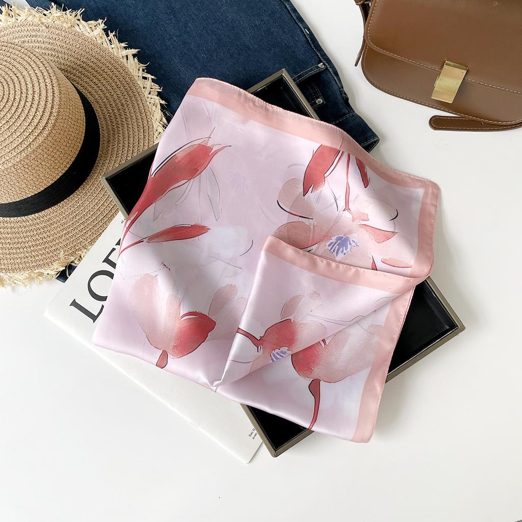 Fresh And Sweet Flower Silk Scarf Square Scarf Women'S Literary And Decorative Headscarf Square Scarf High-End Silk Scarf Thin