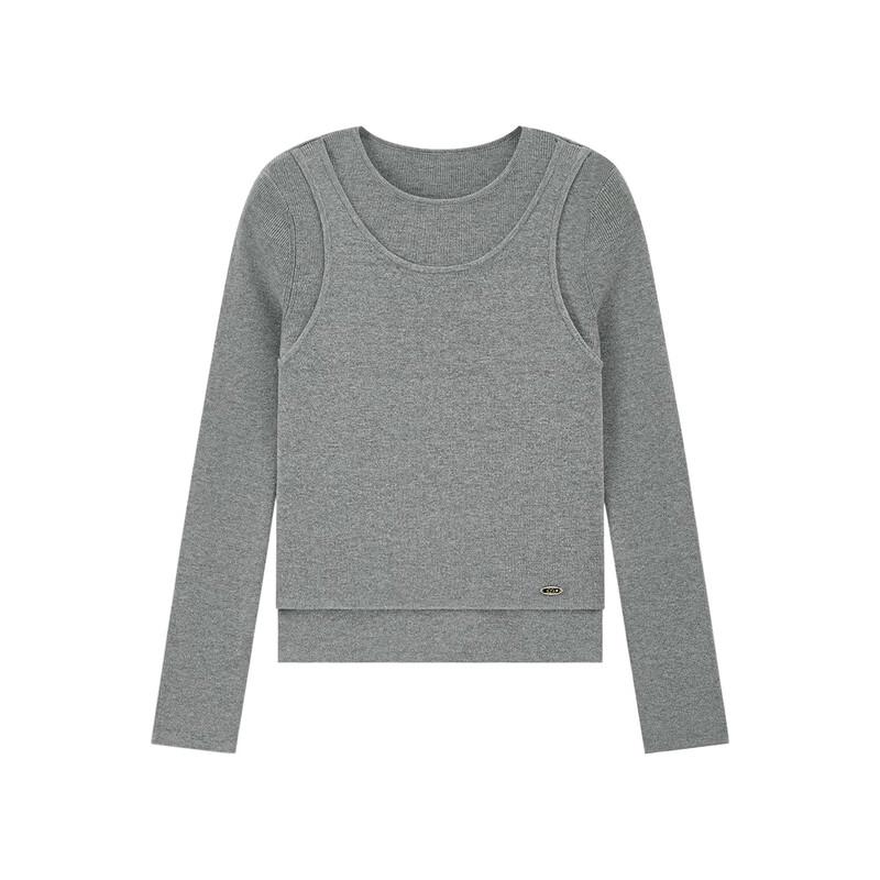 ELLE KIDS Girls' Faux Two-Piece Round Neck Knit Sweater