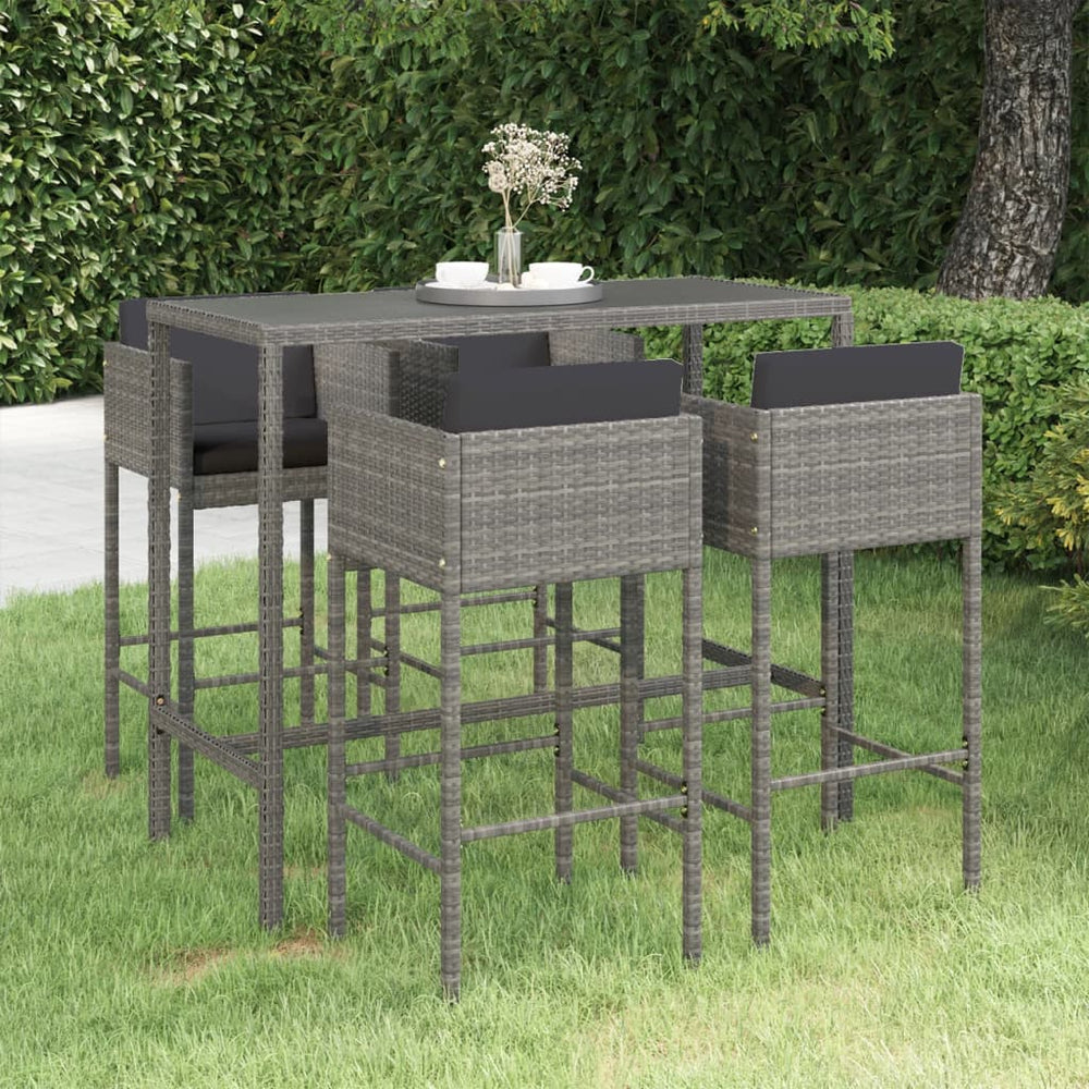 5 Pcs Garden Bar Set and Cushions Woven Resin