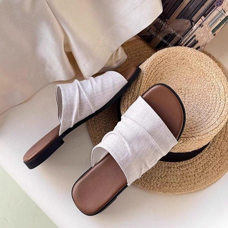2025 New Summer Leisure Flat-bottomed Soft-bottomed Vacation Seaside Beach Non-slip Women Wear One-word Linen Cool Slippers