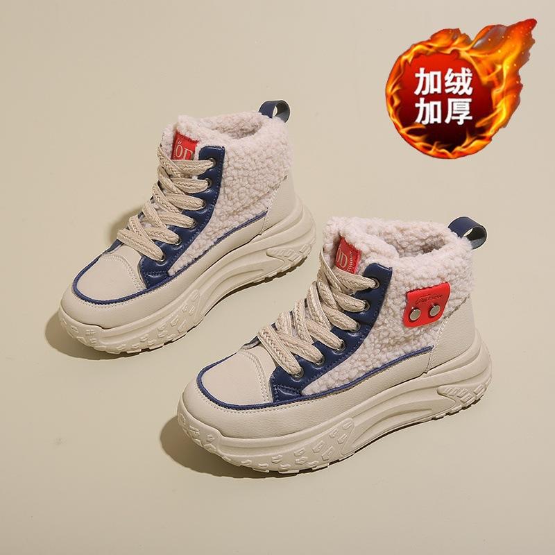 22 Winter Velvet High-top Snow Boots Thick-soled Heightening Thickened Warm Cotton Shoes Short Boots