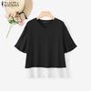 ZANZEA Women Summer Round Neck Casual Short Sleeve Patchwork T-Shirts
